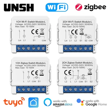 1/2/3Gang Tuya Smart WiFi ZigBee Выключатель Света Без Нейтрального Провода 2-полосное Управление Мини Умный Выключатель Поддержка Yandex Alexa Google Home