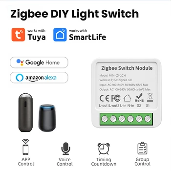 10A Tuya DIY Zigbee Smart Switch 2-Полосный 2-Ганговый Голосовой Модуль Управления приложением Light Relay Module Умный Дом Работает С Alexa Google Home Alice