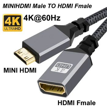 20 см Нейлоновая Оплетка Золото HD 4K @ 60HZ V2.0 MINIHDMI MINI HDMI Штекер-HDMI Fmale Удлинительный Кабель Для HDTV PS4 Проектор HDTV Монитор