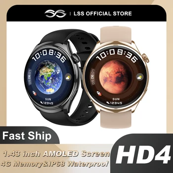 2023 HD4 Смарт-часы с 1,43-дюймовым Amoled-экраном Smartwatch Bluetooth Call Health Rate Ai Голосовой Помощник Местная Музыка Спортивные Часы Для Мужчин