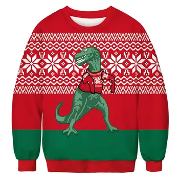 2023 Зимнее животное Динозавр Санта Клаус Толстовка с круглым вырезом Рождественская Уличная спортивная рубашка Harajuku для отдыха