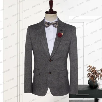 2023 Новый Модный мужской темно-серый клетчатый деловой повседневный костюм в британском стиле, свадебное платье, куртка, пальто, блейзеры, Terno Masculino