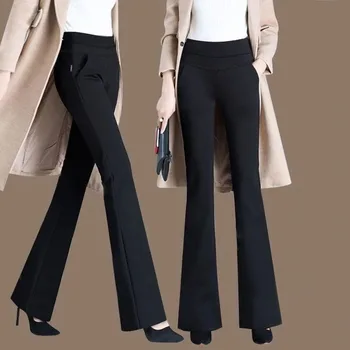 2024 Новые осенне зимние женские брюки Add Velevt Mother Pants С высокой талией Повседневные офисные женские брюки Свободные прямые черные брюки
