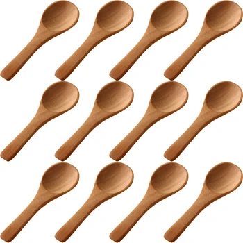 300 Штук Маленьких Деревянных Ложек Mini Nature Spoons, Деревянная Чайная Ложка Для Меда, Ложки Для Кулинарных Приправ Для Кухни (Светло-коричневые)