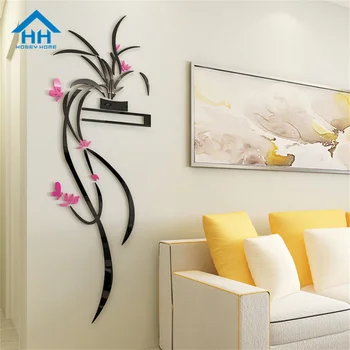 3D Акриловая Наклейка на стену с Цветком Орхидеи Стены гостиной Офиса Наклейка на Телевизионный фон Водонепроницаемые Прочные Настенные 3D Наклейки