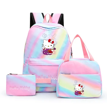 3шт Sanrio Красочный Рюкзак с Сумкой для Ланча Для Женщин Студенческих Подростков Hello Kitty Рюкзак Повседневные Школьные Сумки Наборы