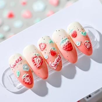 5D Желейная клубника Мягкие рельефы самоклеящиеся наклейки для дизайна ногтей Сладкие фрукты 3D наклейки для ногтей Оптовая продажа Дропшиппинг