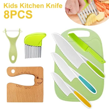 8шт Набор Кухонных Ножей Для Детей Пластиковый Детский Фруктовый Нож Безопасная Игрушка для Малышей для Резки Фруктов, Кухонные Ножи Для Кринкла, Кухонные Принадлежности