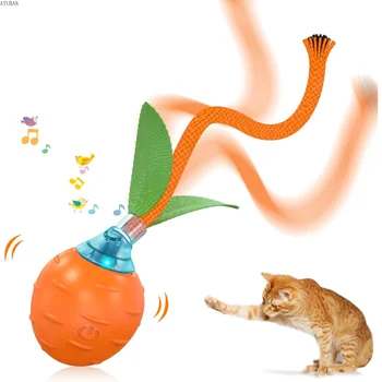 ATUBAN Cat Toys Мяч для Домашних Кошек, Активируемая Движением Автоматическая Движущаяся Игрушка-Мяч с Длинным Хвостом-Дразнилкой, Имитирующая Птичий Звук