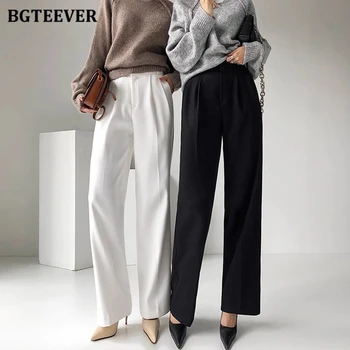 BGTEEVER, стильные женские широкие брюки со свободными карманами, Элегантные прямые женские брюки до пола с высокой талией