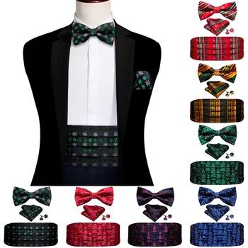 Christams Зеленый шелковый мужской пояс, изысканный жаккардовый галстук-бабочка, квадратные запонки, наборы вечерних дизайнерских подарков Barry.Ван 1057