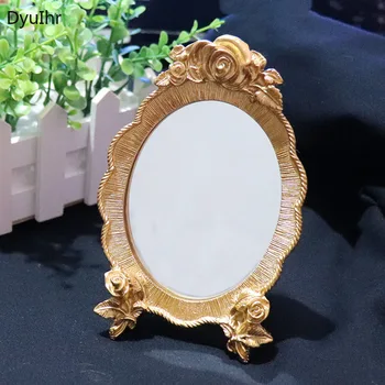 DyuIhr Европейское зеркало для столешницы из смолы, домашняя спальня, розовое тиснение, ручное зеркало для макияжа, украшение дома, реквизит для фотосъемки