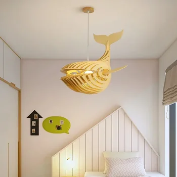 E27 Деревянные рыбки Светодиодные подвесные светильники для гостиной, люстра, потолочный светильник, подвесные светильники для детской спальни, украшение дома