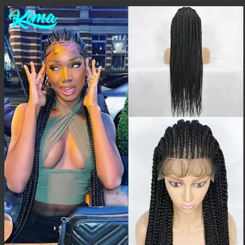 KIMA New Braiding Hair Wig Braid Africa Плетеные кружевные парики спереди для чернокожих женщин 32 дюйма Коробка Плетеных париков с волосами младенца