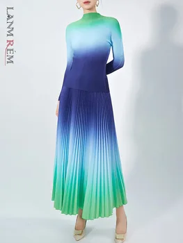 LANMREM, плиссированный комплект из 2 предметов с градиентным принтом, женская модная футболка с длинными рукавами, юбка-трапеция, элегантная весенняя новинка 2024 года 2AA4005