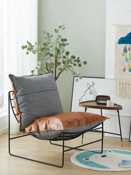 Nordic Leisure Гостиная Тканевый диван для рукоделия Спальня Балкон Одноместный стул для отдыха Железный Диван-кресло для отдыха