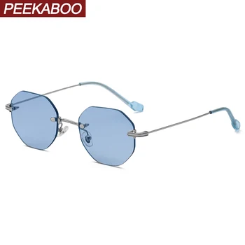 Peekaboo мужские обесцвечивающие солнцезащитные очки для мужчин металлические зеленые розовые синие фотохромные многоугольные солнцезащитные очки без оправы для женщин uv400 fashion