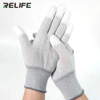 RELIFE RL 063 Антистатические перчатки Противоскользящие ESD электронные рабочие перчатки с полиуретановым покрытием для защиты пальцев при ремонте мобильных телефонов и компьютеров