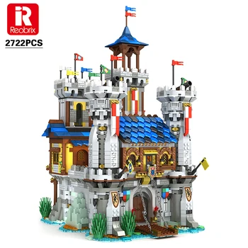 Reobrix Blocks MOC Замок Золотого Льва, совместимые строительные блоки, кирпичи, обучающая игрушка-головоломка, Рождественские подарки для ребенка