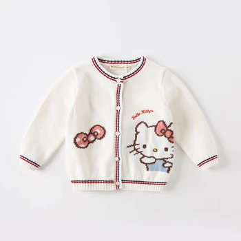 Sanrio Hello Kitty Кардиган, Свитер Аниме Kawaii Baby Ins, Хлопковая Свободная Осенняя Куртка с Длинными Рукавами и Принтом для Детской Девочки, Подарок