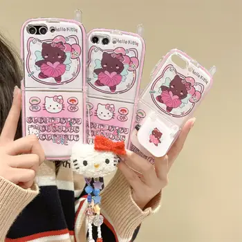 Sanrio Hello Kitty Мультяшный Чехол Для Телефона Samsung Galaxy Z Flip 5 4 3 Z Flip4 Flip5 Flip3 Чехол с Ручным Веревочным Ремешком Милые Чехлы