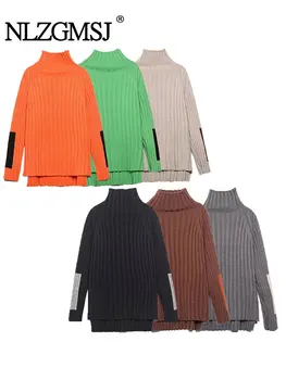 TRAF 2023 Осенние вязаные свитера для женщин, пуловер, свитер с высоким воротом, женский трикотаж с длинным рукавом, женский топ