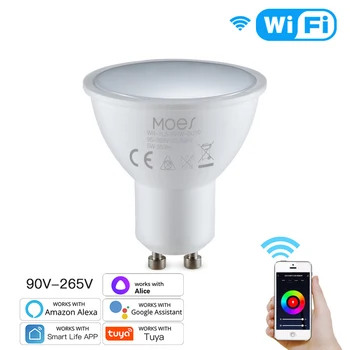 Tuya WiFi Smart LED GU10 Лампы RGBW C + W Белые 5 Вт Лампы с Регулируемой Яркостью Smart Home Control Работают С Alexa Google Home Yandex Alice