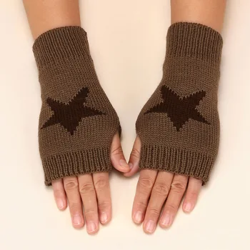 Y2K Девушки Звезда Вязаные Перчатки На Полпальца Теплые Пентаграмматические Перчатки Без Пальцев Мягкие Эластичные Варежки Мужчины Женщины Зимние Аксессуары
