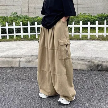 Zoki Harajuku Уличная одежда в стиле хип-хоп, брюки-карго цвета Хаки, женские карманы оверсайз, Bf, японская мода, Черные широкие брюки
