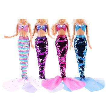 Блестящая милая красавица Платье принцессы-русалки с рыбьим хвостом, костюм Русалки для 11-дюймовой куклы, одежда, аксессуары, Игрушка для детей