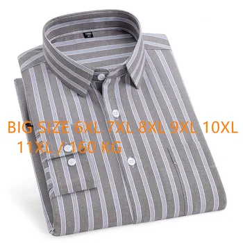 Большой Размер 11XL 10XL 9XL 8XL 100 Хлопок Рубашка с Длинным Рукавом для Мужчин Карманная Оксфордская Полосатая Повседневная Рубашка Мужская С Длинным Рукавом Slim Fit