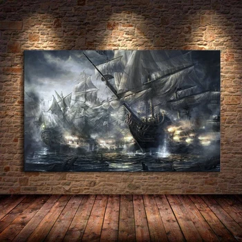 Винтажный Черный парусник Морской пейзаж Пиратский корабль Алмазная живопись Наборы для вышивки крестом Корабельные фрески для украшения дома в гостиной