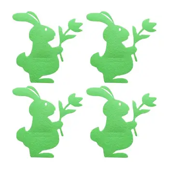 Держатели столового серебра на Пасху, набор из 4 фетровых мешочков с вилками-кроликами на Пасху, Держатели столовых приборов ярких цветов для пасхального чаепития