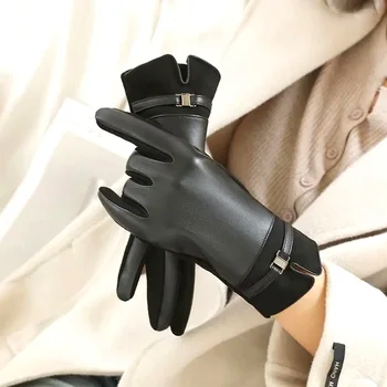 Женские замшевые перчатки для сохранения тепла зимой и плюшевые перчатки с сенсорным экраном для верховой езды и вождения