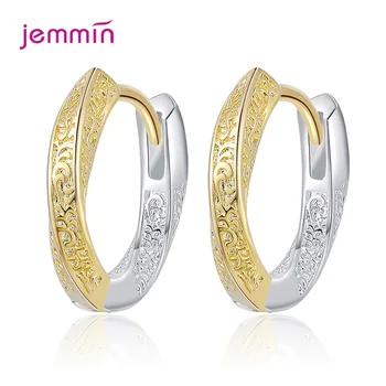 Женские простые золотые и серебряные серьги-кольца с контрастной текстурой в гонконгском стиле из стерлингового серебра 925 пробы