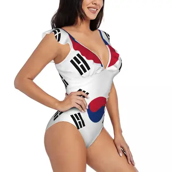 Женский сексуальный цельный купальник с рюшами 2023, купальники, женский Монокини с Корейским флагом, купальный костюм, пляжная одежда