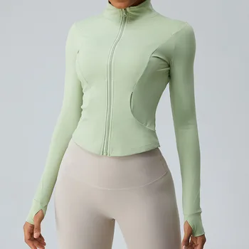 Женское пальто для йоги на молнии Antibom, приталенный топ для фитнеса с длинным рукавом, быстросохнущая спортивная куртка