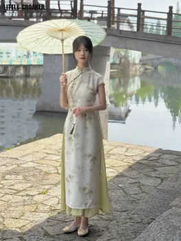 Женское Ципао Оригинальное Новое китайское Ретро-Чонсам с коротким рукавом на талии с улучшенным дизайном для платья в китайском стиле