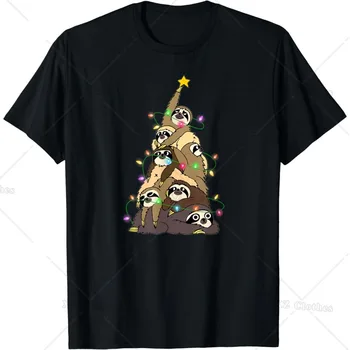 Забавная Рождественская Елка Sloth Tree - Рождественская Тематическая Футболка с Круглым вырезом и Коротким Рукавом для Женщин И Мужчин