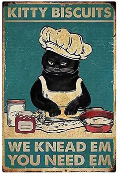 Забавный Черный Кот Кухонный Декор Кошачьи Бисквиты, Которые мы Замешиваем, Они вам Понадобятся Плакат Cat Smoke Плакат Bar Ванная Комната Bar Сад Home Outdoo