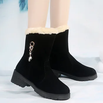 Зимние ботинки для женщин, женская обувь, хрустальные сапоги-женская зимняя обувь с круглым носком, женская резиновая, со стразами, 2023, Средний Средний Средний