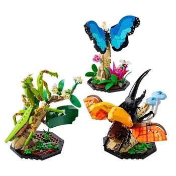 Идеи 21342 Коллекция насекомых, имитация Жука, Бабочки, богомола, Модель строительного блока, головоломка, Обучающие кирпичи, игрушка для детей