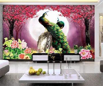 Изготовленные на заказ самоклеящиеся водонепроницаемые обои, фреска в европейском стиле, наклейки на стену с изображением павлина и телевизора, фотографии украшения отеля