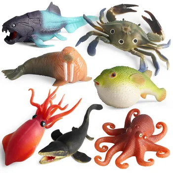 Имитация морской жизни, Кальмар, Рыба-фугу, краб, модель детских игрушек, мягкая фигурка для снятия стресса, Реалистичная Развивающая игрушка