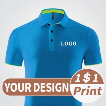 Индивидуальный логотип для летних дышащих рубашек, повседневная вышивка с короткими рукавами, быстросохнущий топ, мужская повседневная рубашка поло с принтом 