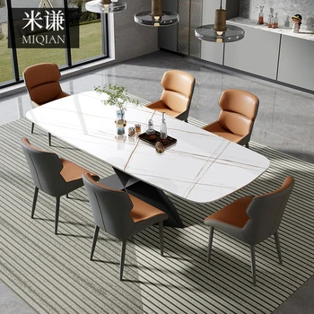 Итальянский сланцевый стол прямоугольный современный светлый роскошный скандинавский яркий роскошный каменный креативное сочетание обеденного стола и стула