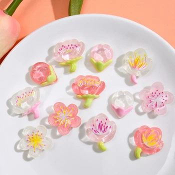Кабошоны из прозрачной смолы серии Cherry Blossom с плоской спинкой 10ШТ для заколки для скрапбукинга, ювелирных изделий и аксессуаров для рукоделия.