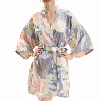 Кимоно-халат, женское свадебное утреннее платье, халат с цветочным принтом, одежда для отдыха, Шелковый атлас, Летняя Новая пижама, одежда для сна невесты