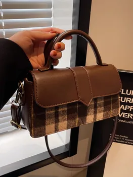 Контрастная шерстяная квадратная сумка через плечо для женщин Зимняя Новая Роскошная Дизайнерская брендовая модная Маленькая сумочка