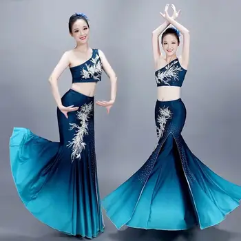 Костюмы для выступления классической танцовщицы элегантный кардиган, тренировочная одежда, Танцевальное платье с павлином Дай, народный танец в китайском стиле